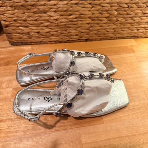 Katy Perry Camie Gemstone Sandals Silver Square Toe Navy Stone Women's 5.5 NWOT - Picture 8 of 9